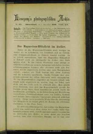 Das Magnesium-Blitzlicht im Atelier