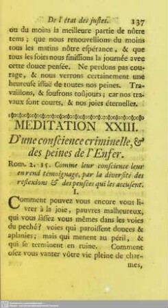 Meditation XXIII. D'une conscience criminelle, & des peines de l'Enser