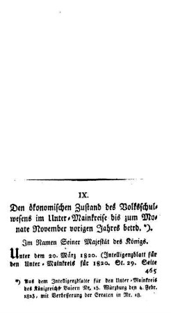 Den ökonomischen Zustand des Volksschulwesens im Unter-Mainkreise bis zum Monate November vorigen Jahres betrd.