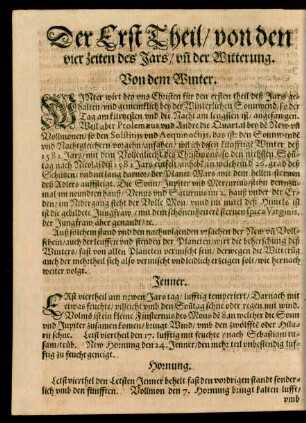 Der Erst Theil/ von den vier Zeiten des Jars/ und der Witterung.