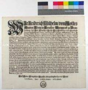 Edikt von Friedrich Wilhelm I. König in Preußen betreffend Regelung des Nachlasses im Fall verstorbener bemittelter Almosenempfänger