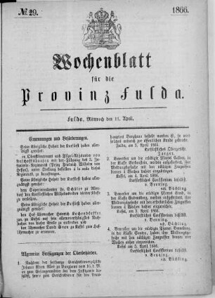 Nr. 29, Ausgabe vom 11. April 1866