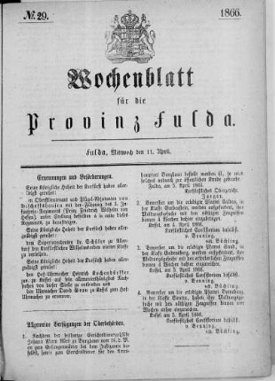 Nr. 29, Ausgabe vom 11. April 1866