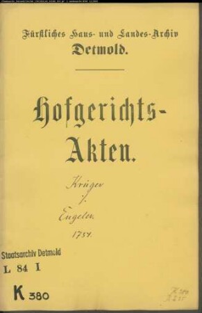 Krüger, Chirurg zu Lage gegen Engeler zu Hagen - Schuldforderung