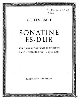 Sonatine Es-dur : für Cembalo (Klavier), 2 Flöten, 2 Violinen, Bratsche u. Bass ; (1766)