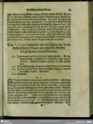 Das V. Capitel entdecket, wie die Zähne der Pietistischen Fleder-Maus, mit scharffen Geiffer mir zu schaden, angefüllet seyn