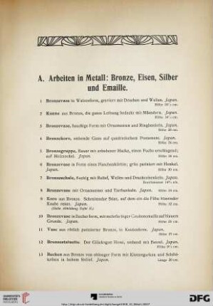 Arbeiten in Metall: Bronze, Eisen, Silber und Emaille (Nr. 1-64)