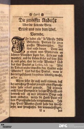 Die zwölffte Andacht. Uber die siebende Bitte. Erlöse uns von dem Ubel.