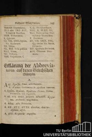 Erklärung der Abbreviaturen auf denen Griechischen Müntzen.