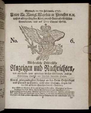 No. 6. Montags, den 7ten Februarii, 1757.