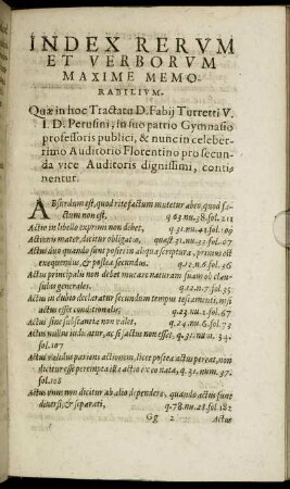 Index Rerum Et Verborum Maxime Memorabilium