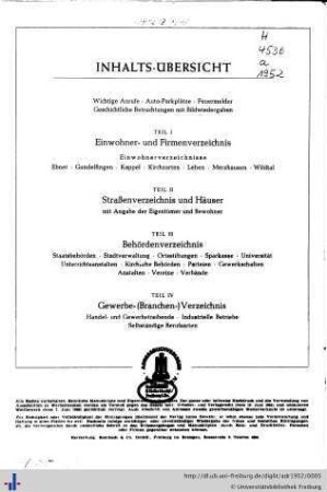 Inhaltsverzeichnis, wichtige Anrufe, Feuermelder.