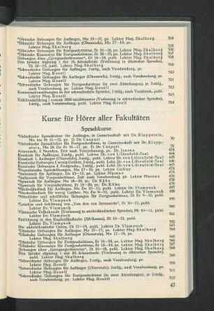Kurse für Hörer aller Fakultäten