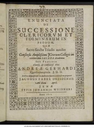 Enunciata De Successione Clericorum Et Foeminarum In Feudum