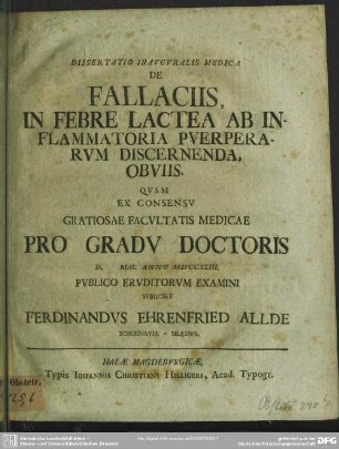 Dissertatio Inauguralis Medica De Fallaciis In Febre Lactea Ab Inflammatoria Puerperarum Discernenda, Obviis