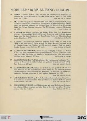 Mobiliar / 16. bis Anfang 19. Jahrh. (Nr. 80-166)