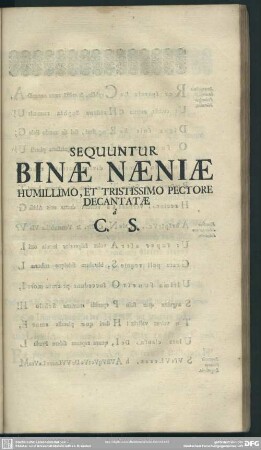 Binae Naeniae Humillimo, Et Tristissimo Pectore Decantatae / a C. S.