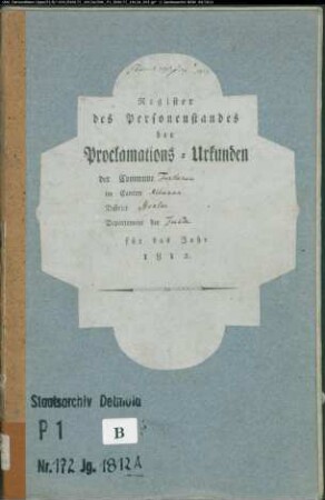 Zivilstandsregister der katholischen Gemeinde Fürstenau, Kreis Höxter (A 1812). (Gemeinde: Katholische Gemeinde Fürstenau)