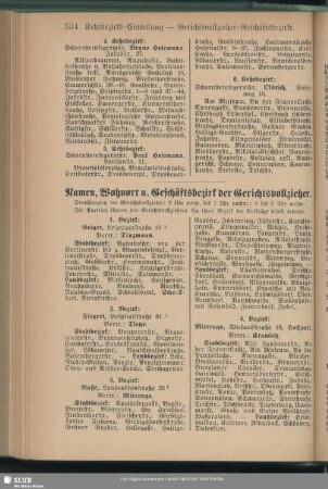 Namen, Wohnort u. Geschäftsbezirk der Gerichtsvollzieher