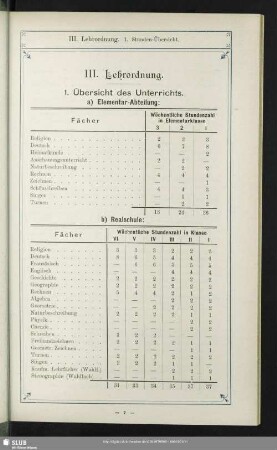 III. Lehrordnung