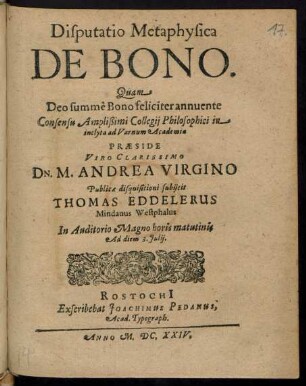 Disputatio Metaphysica De Bono