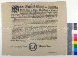 Mandat von Friedrich August I. Kurfürst von Sachsen zur Verlängerung des stillschweigenden Grundpfandrechtes bis Michaelis 1734