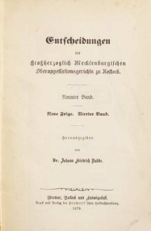 Entscheidungen des Großherzoglich Mecklenburgischen Oberappellationsgerichts zu Rostock, 9