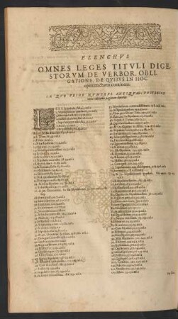 Elenchus Omnes Leges Tituli Digestorum De Verbor. Obligatione, De Quibus In Hoc opere tractatur, continens.