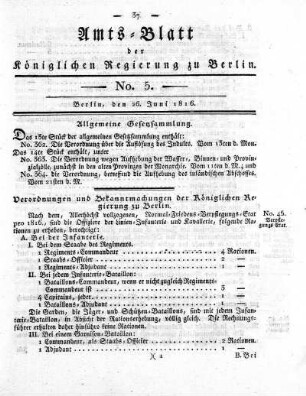 No 5, 26. Juni 1816