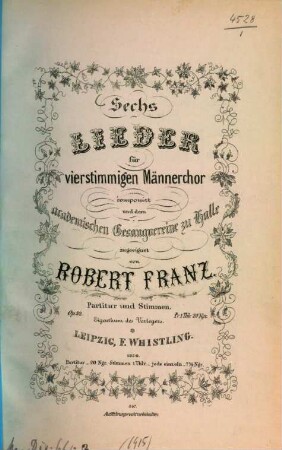 6 Lieder : für 4stg. Männerchor ; op. 32