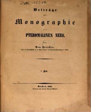Beiträge zur Monographie der Pteromalinen Nees. 1