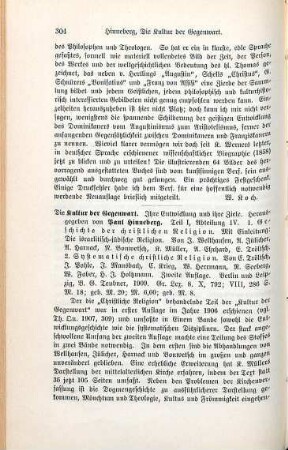 304-305 [Rezension] Hinneberg, Paul, Die Kultur der Gegenwart, Teil 1 und 2