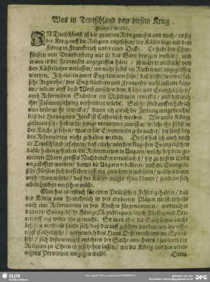 Was in Teutschland von diesem Krieg gesaget werde