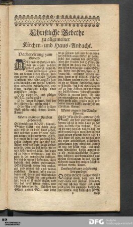 Christliche Gebethe zu allgemeiner Kirchen- und Haus-Andacht