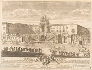 Triumphbogen für Karl VI. (zweite ephemere Architektur zur "Festa della Chinea" im Jahr 1722 auf der Piazza dei Santi Apostoli in Rom)