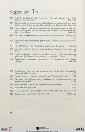 Koper en tin (Nr. 406-421)
