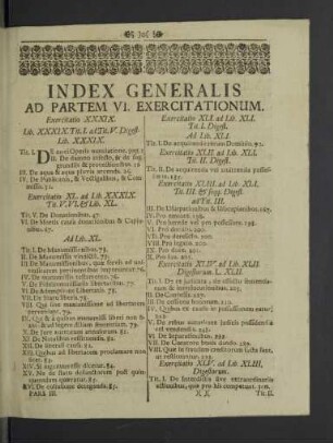 Index generalis ad partem VI. exercitationum.
