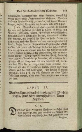 Caput II. Von den Kennzeichen des empfangenen tödlichen Gifts, samt deren unterschiedenen Arten desselben.