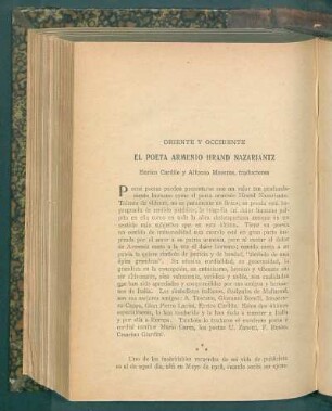 El poeta Armenio Hrand Nazariantz : Oriente y occidente