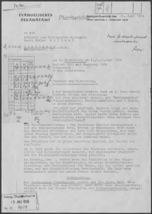 Bernhausen: Visitationsbericht mit Pfarrbericht 1959