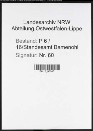 Sterberegister Standesamt Bamenohl