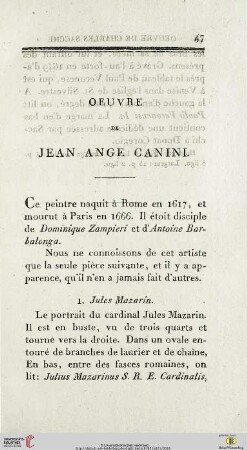 Oeuvre de Jean Ange Canini
