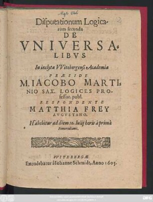 Disputationum Logicarum secunda De Universalibus