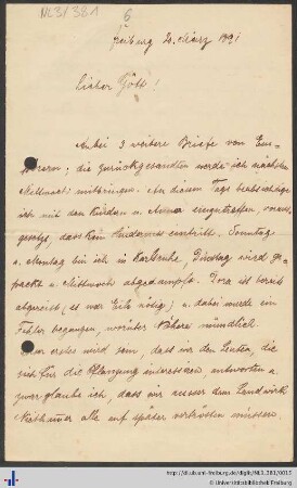 Brief vom 20. März 1891