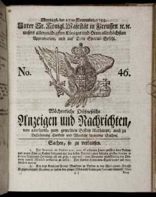 No. 46. Montags, den 17ten November, 1755.