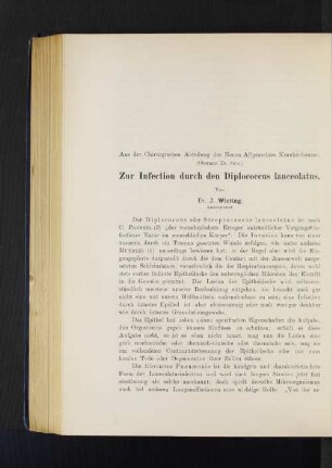 Aus der Chirurgischen Abteilung des Neuen Allgemeinen Krankenhauses. (Oberarzt Dr. Sick.) Zur Infection durch den Diplococcus lanceolatus. Von Dr. J. Wieting. Assistenzarzt.