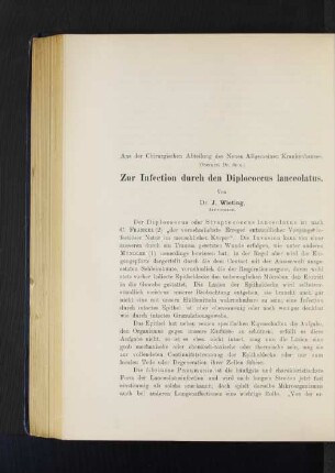 Aus der Chirurgischen Abteilung des Neuen Allgemeinen Krankenhauses. (Oberarzt Dr. Sick.) Zur Infection durch den Diplococcus lanceolatus. Von Dr. J. Wieting. Assistenzarzt.