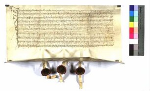Volmar Lemlin der Alte, Volmar Lemlin der Junge und Cäcilia (Cecilia), Witwe Conmans von Schauenburg (Schawenburg) Geschwister, verkaufen an Bürgermeister und Rat der Stadt Heilbronn (Heilbrun) ihren 6. Teil am großen und kleinen Zehnten zu Böckingen (Beckingen) um 800 rheinische Gulden.