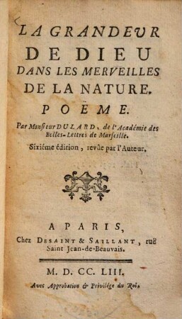 La Grandeur de Dieu dans les Merveilles de la Nature : poème