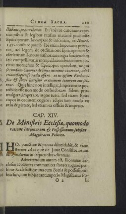 Cap. XIV. De Ministris Ecclesia, quomodo ratione Personarum